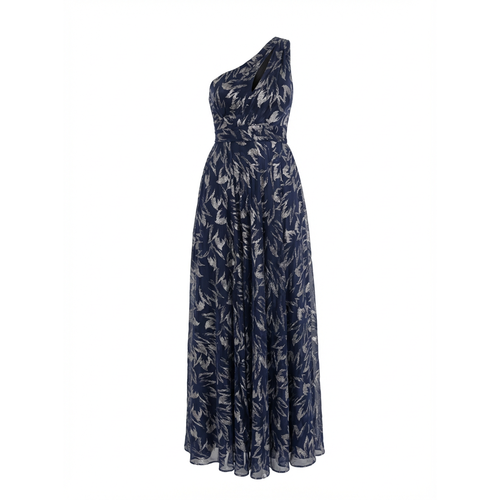Betsy & Adam Nwt One-Shoulder Navy/Gunmetal Metallic Gown Size 12 Wedding Travel